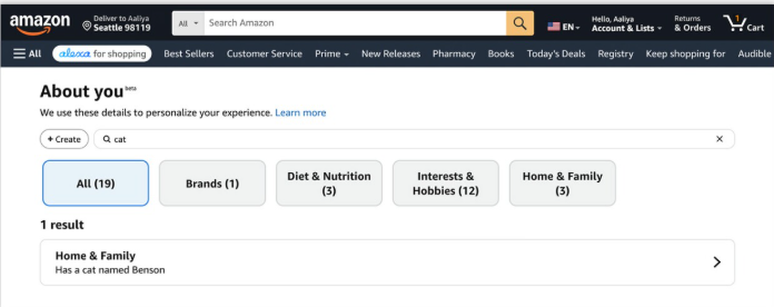 Profil klienta About You w aplikacji Amazon