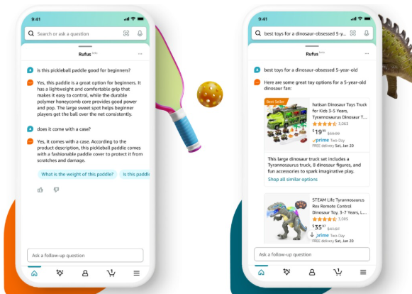 Interfejs czatu Amazon Rufus w aplikacji mobilnej